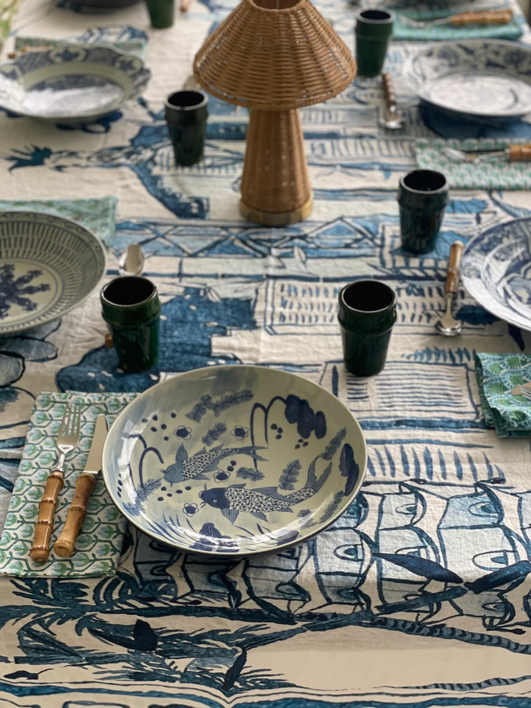 " Hong Kong Homage " 6 Seater Linen Tablecloth - The Ginger Jar Lamp Co.