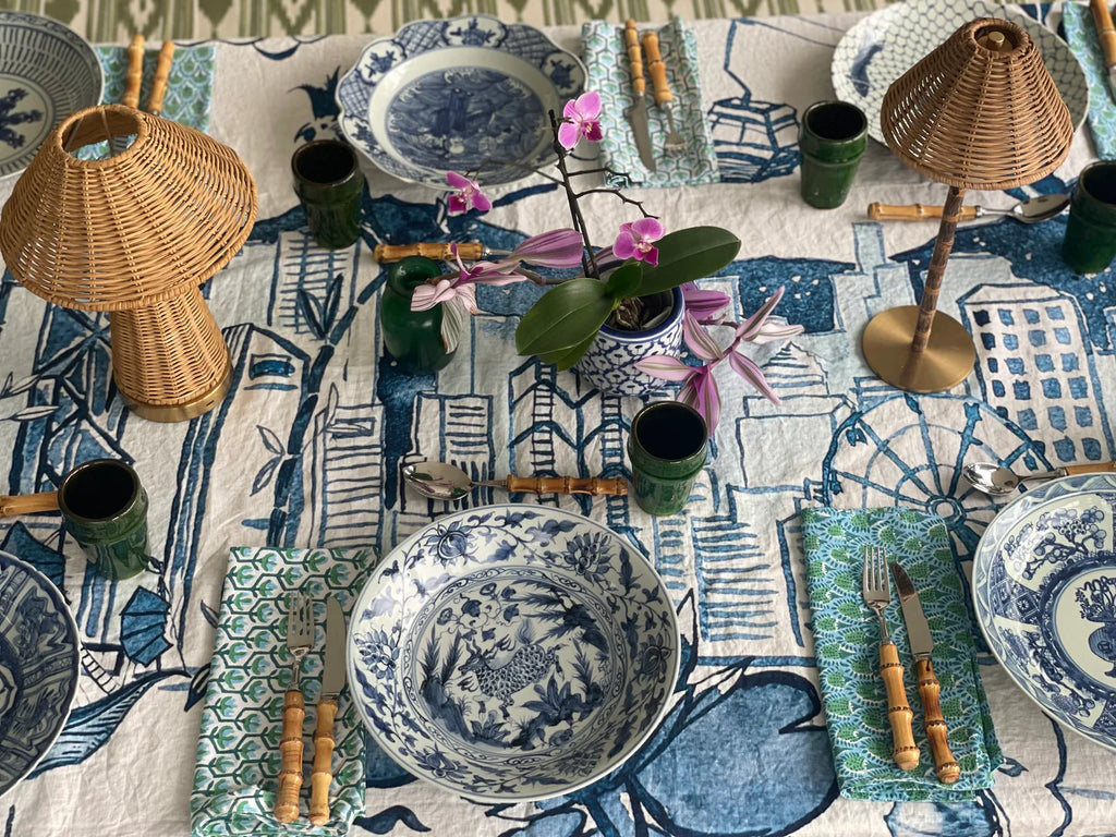 " Hong Kong Homage " 6 Seater Linen Tablecloth - The Ginger Jar Lamp Co.