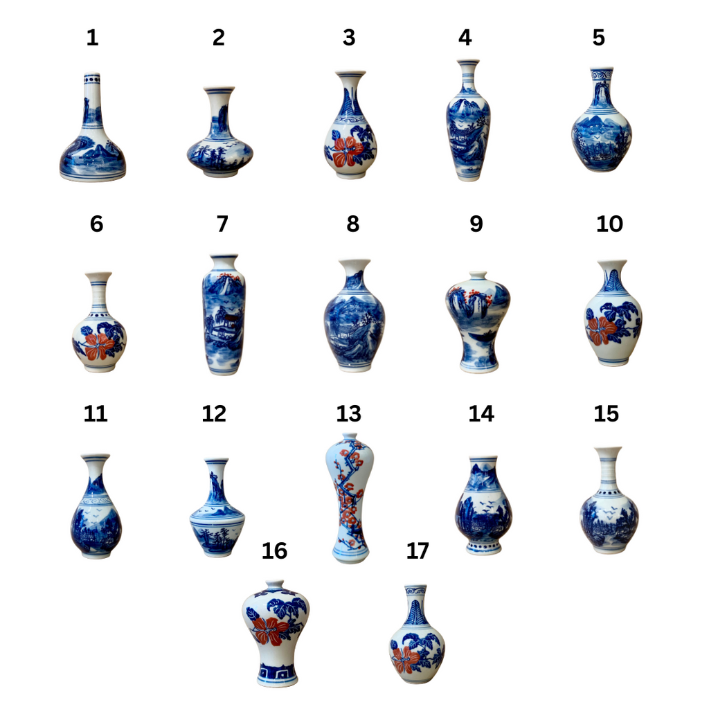 Chinoiserie Blue & White Mini Ceramic Vase