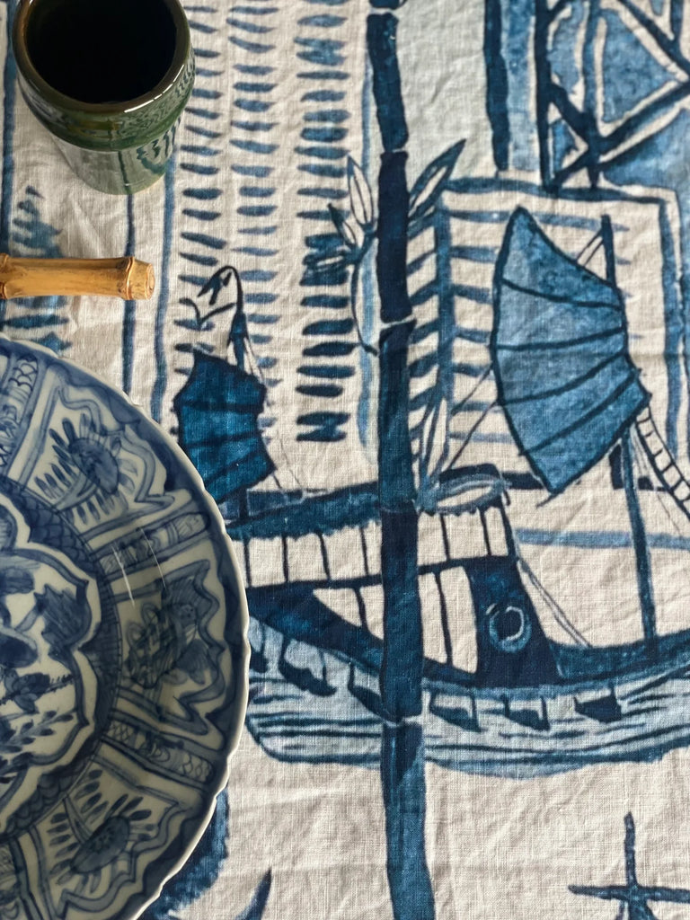 " Hong Kong Homage " 6 Seater Linen Tablecloth - The Ginger Jar Lamp Co.