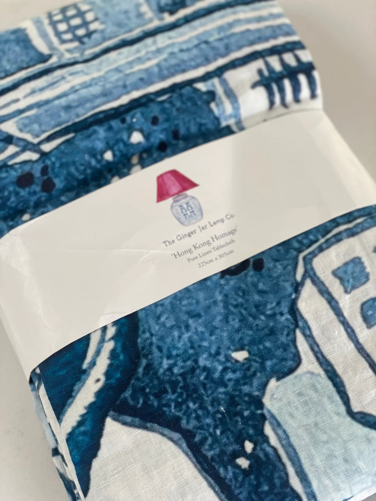 " Hong Kong Homage " 6 Seater Linen Tablecloth - The Ginger Jar Lamp Co.