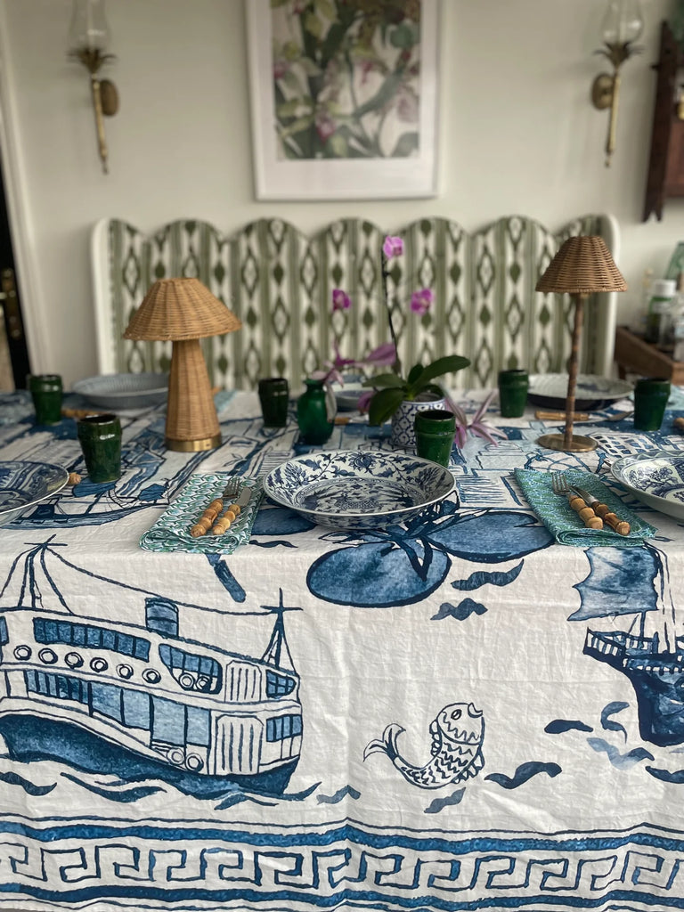 " Hong Kong Homage " 6 Seater Linen Tablecloth - The Ginger Jar Lamp Co.