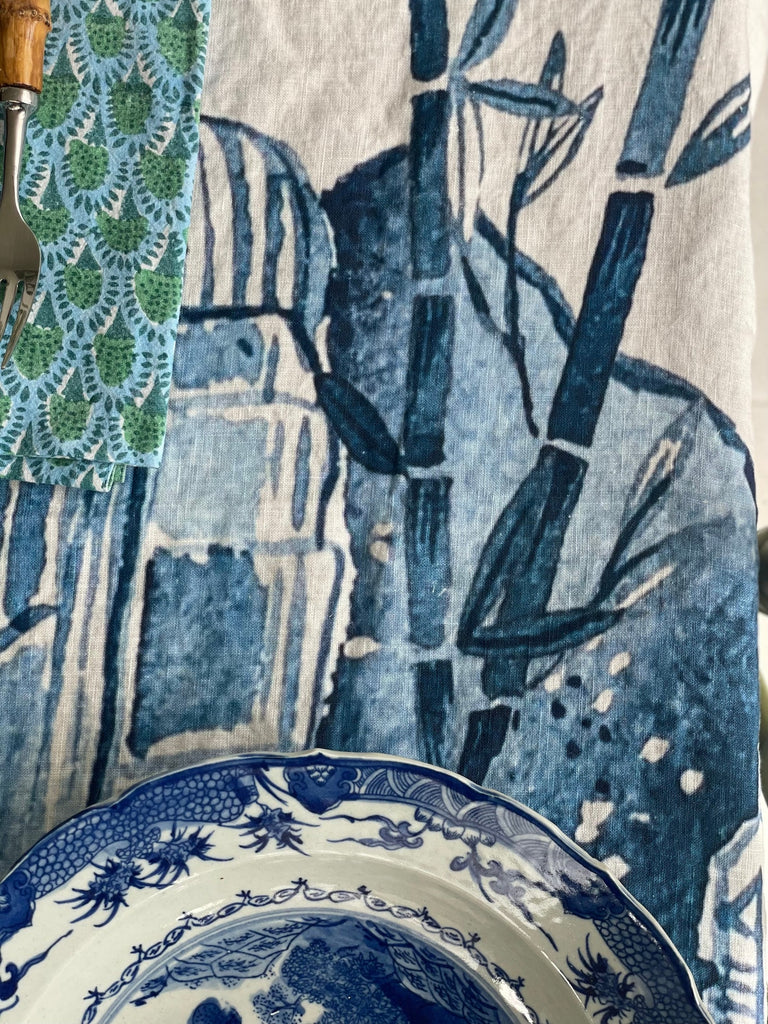 " Hong Kong Homage " 6 Seater Linen Tablecloth - The Ginger Jar Lamp Co.