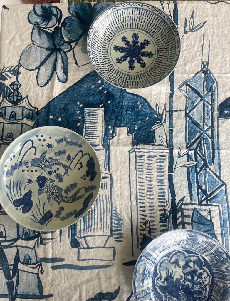 " Hong Kong Homage " 6 Seater Linen Tablecloth - The Ginger Jar Lamp Co.