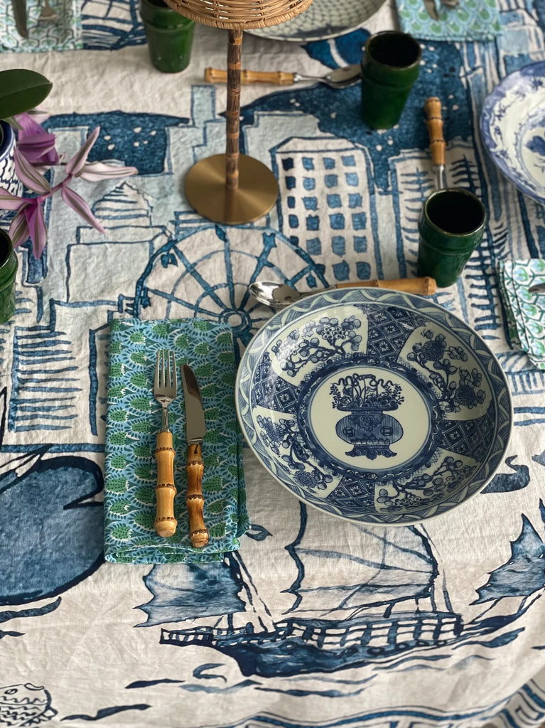 " Hong Kong Homage " 6 Seater Linen Tablecloth - The Ginger Jar Lamp Co.