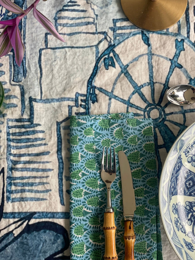" Hong Kong Homage " 6 Seater Linen Tablecloth - The Ginger Jar Lamp Co.