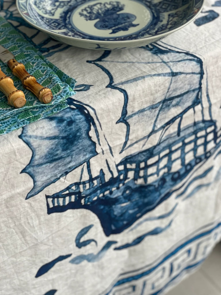 " Hong Kong Homage " 6 Seater Linen Tablecloth - The Ginger Jar Lamp Co.