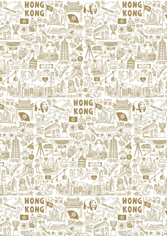 Hong Kong Gift Wrapping Paper - Gold - Thorn and Burrow