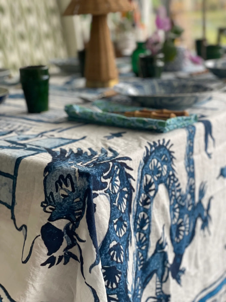 " Hong Kong Homage " 6 Seater Linen Tablecloth - The Ginger Jar Lamp Co.