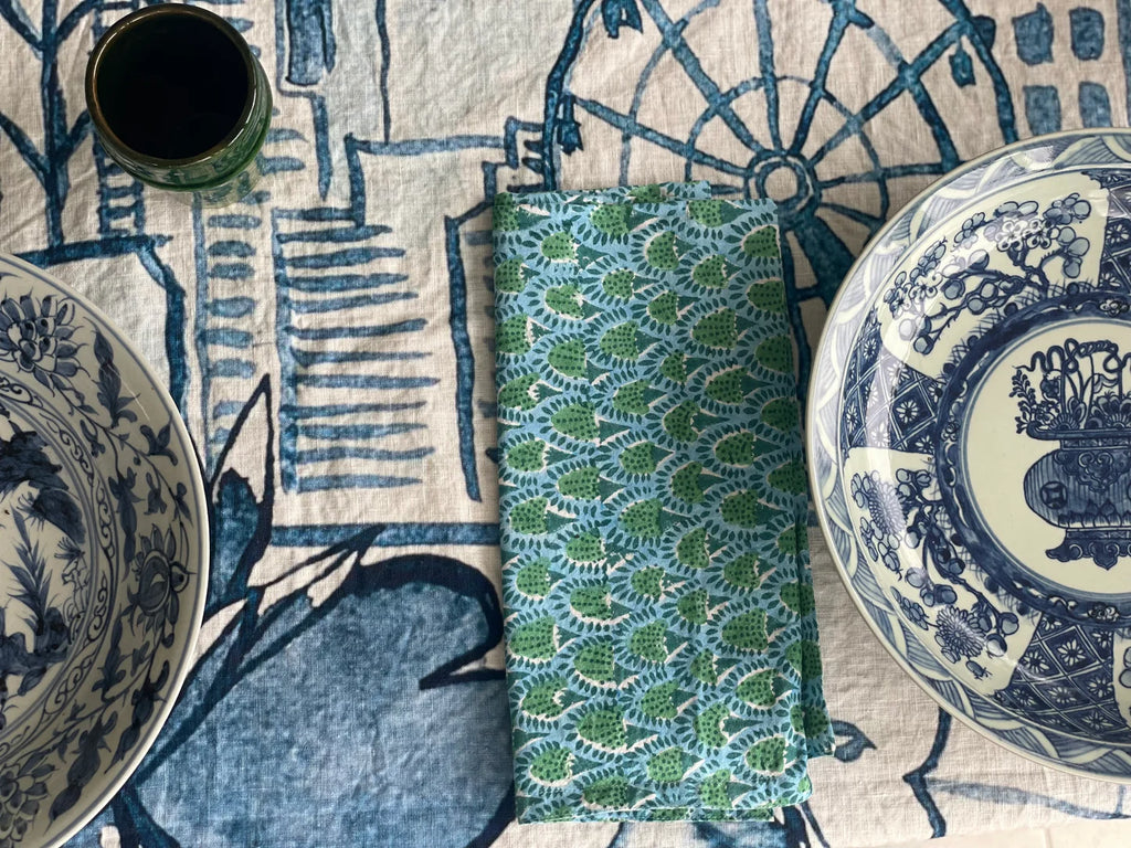 " Hong Kong Homage " 6 Seater Linen Tablecloth - The Ginger Jar Lamp Co.