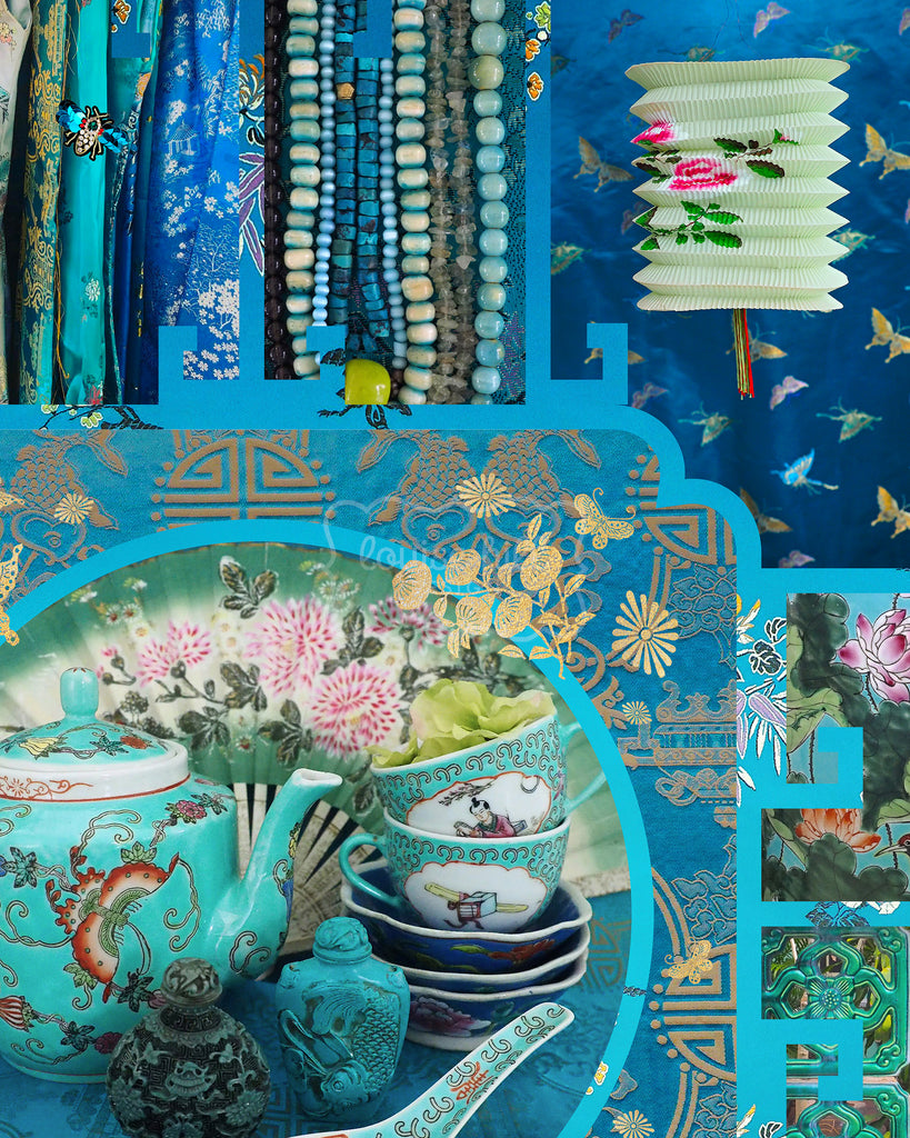 Chinoiserie In Teal & Peacock Blue Limited Edition Artwork