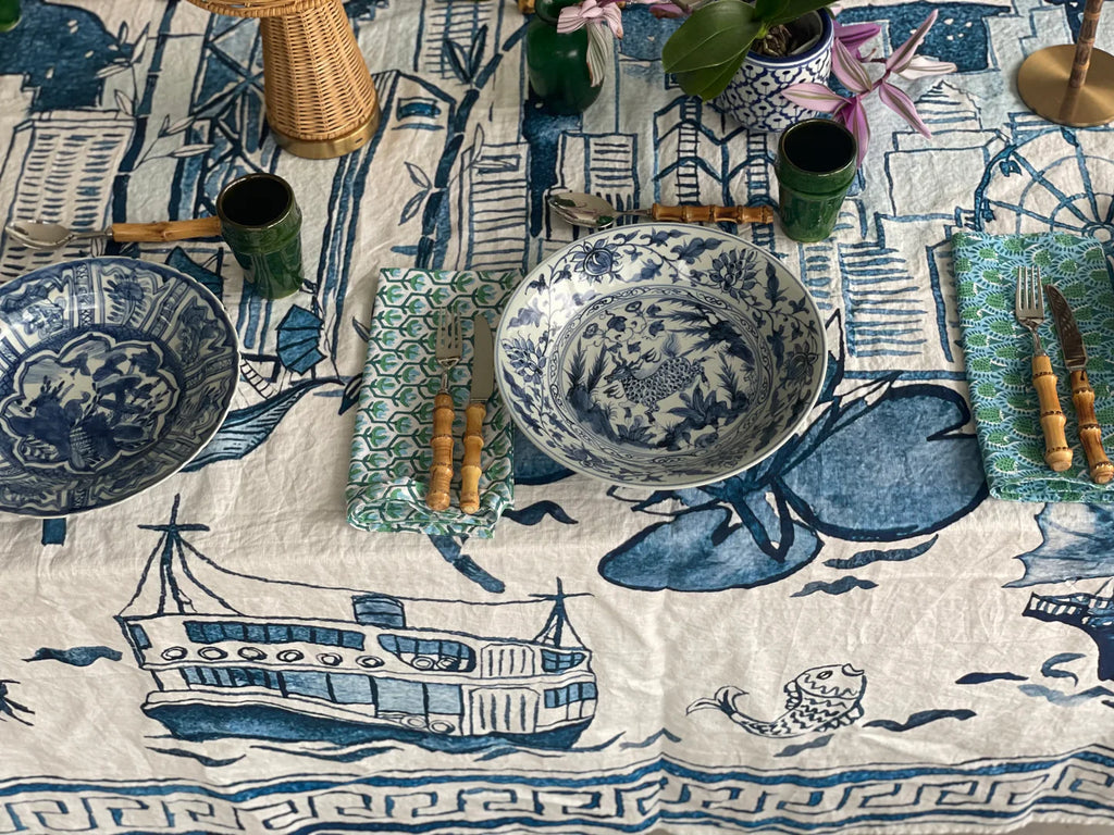 " Hong Kong Homage " 6 Seater Linen Tablecloth - The Ginger Jar Lamp Co.