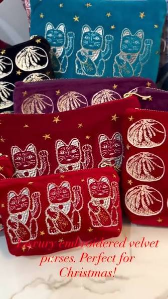 Velvet Lucky Cat Purse (Red) - Thorn and Burrow