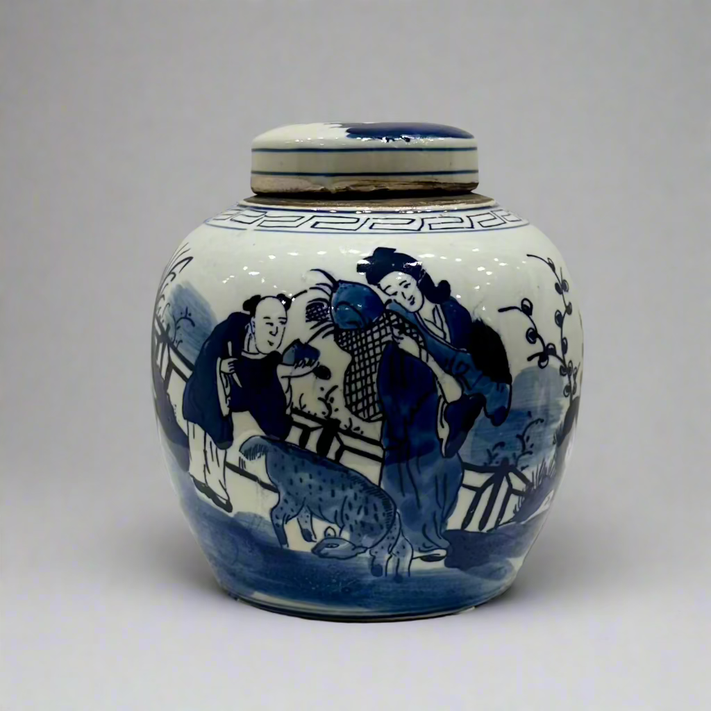 Blue & White Ceramic Round Ginger Jar