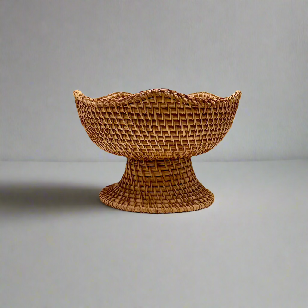 Woven Rattan Pedestal Bowl