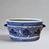 Blue & White Double Happiness Ceramic Planter Pot with Handles