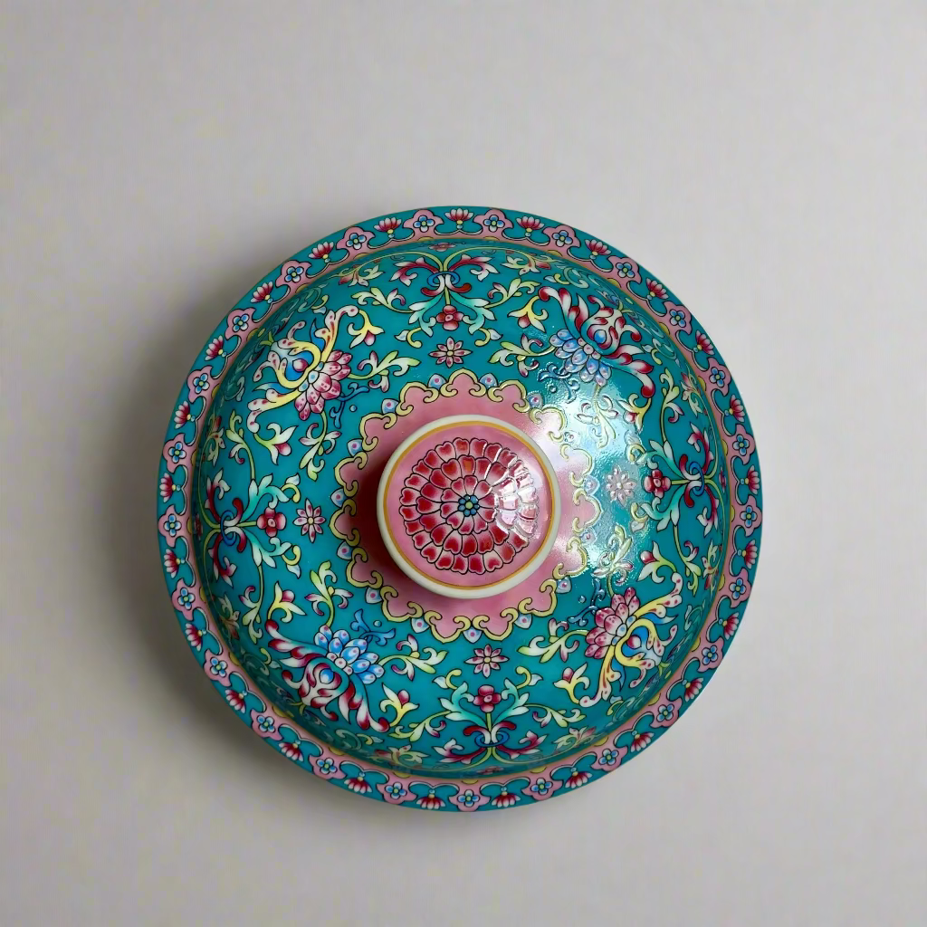 Royal Flora Pink & Teal Round Container with Lid