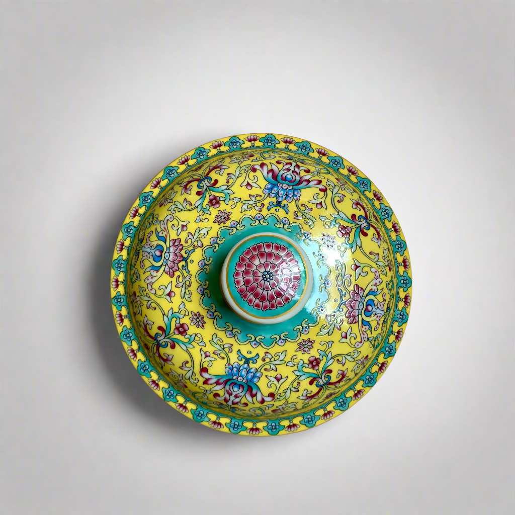 Royal Flora Teal & Yellow Round Container with Lid