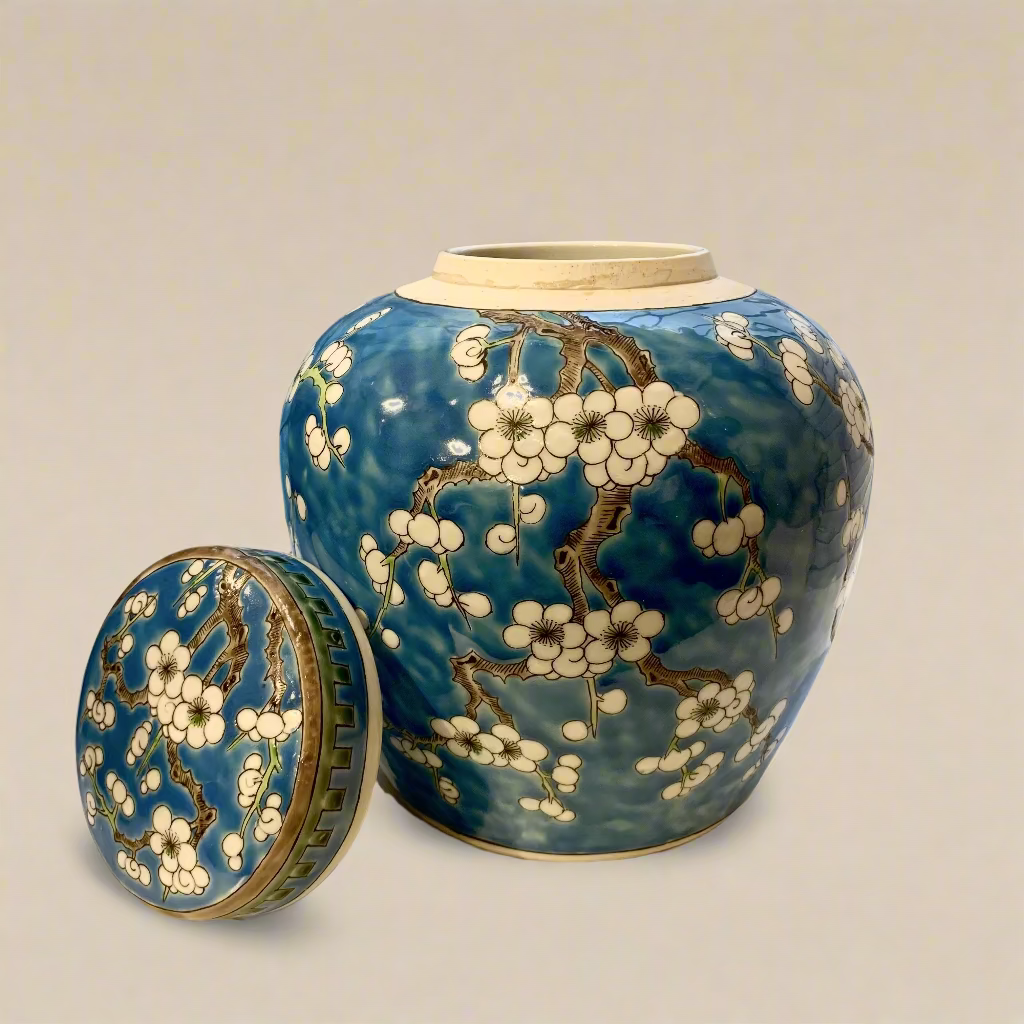 Cherry Blossom Ceramic Round Ginger Jar with Lid