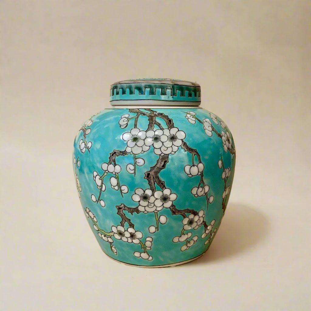 Cherry Blossom Ceramic Round Ginger Jar with Lid