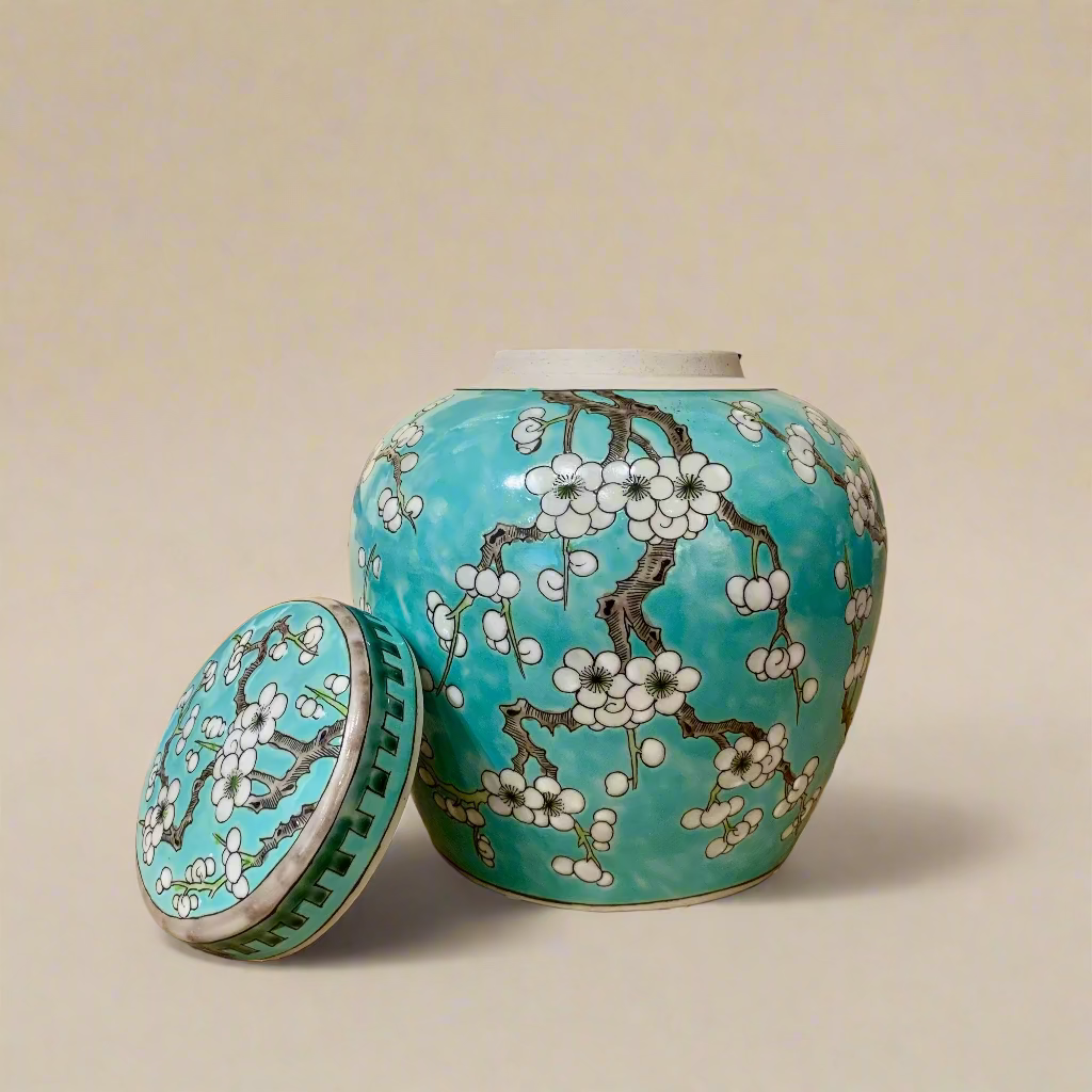 Cherry Blossom Ceramic Round Ginger Jar with Lid