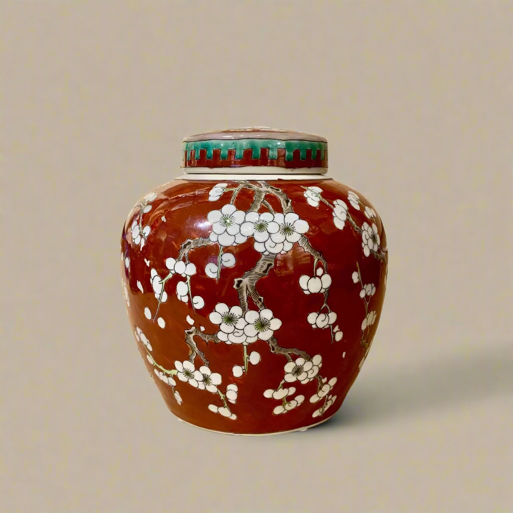 Cherry Blossom Ceramic Round Ginger Jar with Lid