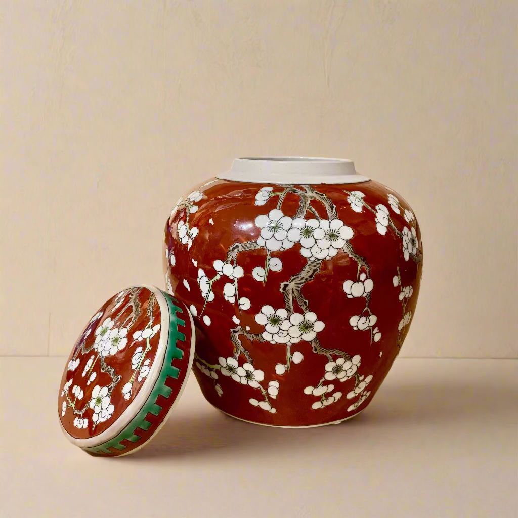 Cherry Blossom Ceramic Round Ginger Jar with Lid