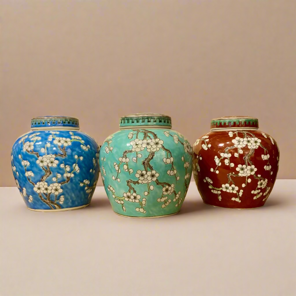 Cherry Blossom Ceramic Round Ginger Jar with Lid