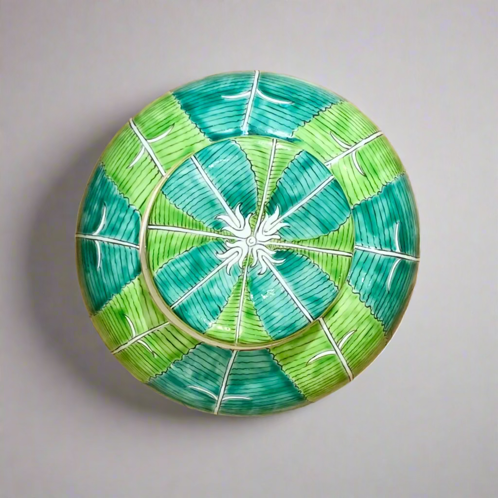 Chinese Hand-Painted Bok Choy Cabbage Leaf Ceramic Ginger Jar with Lid