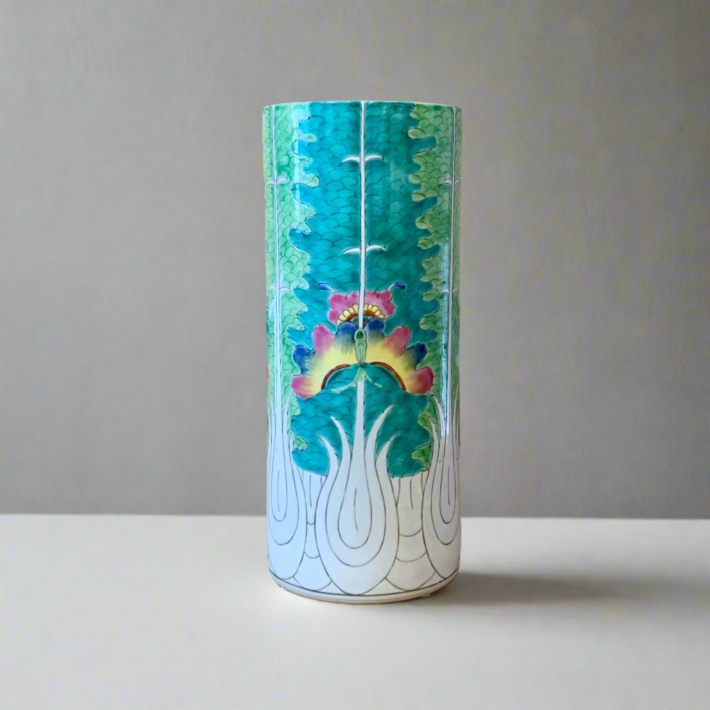 Chinese Hand-Painted Bok Choy Cabbage Leaf Ceramic Vase