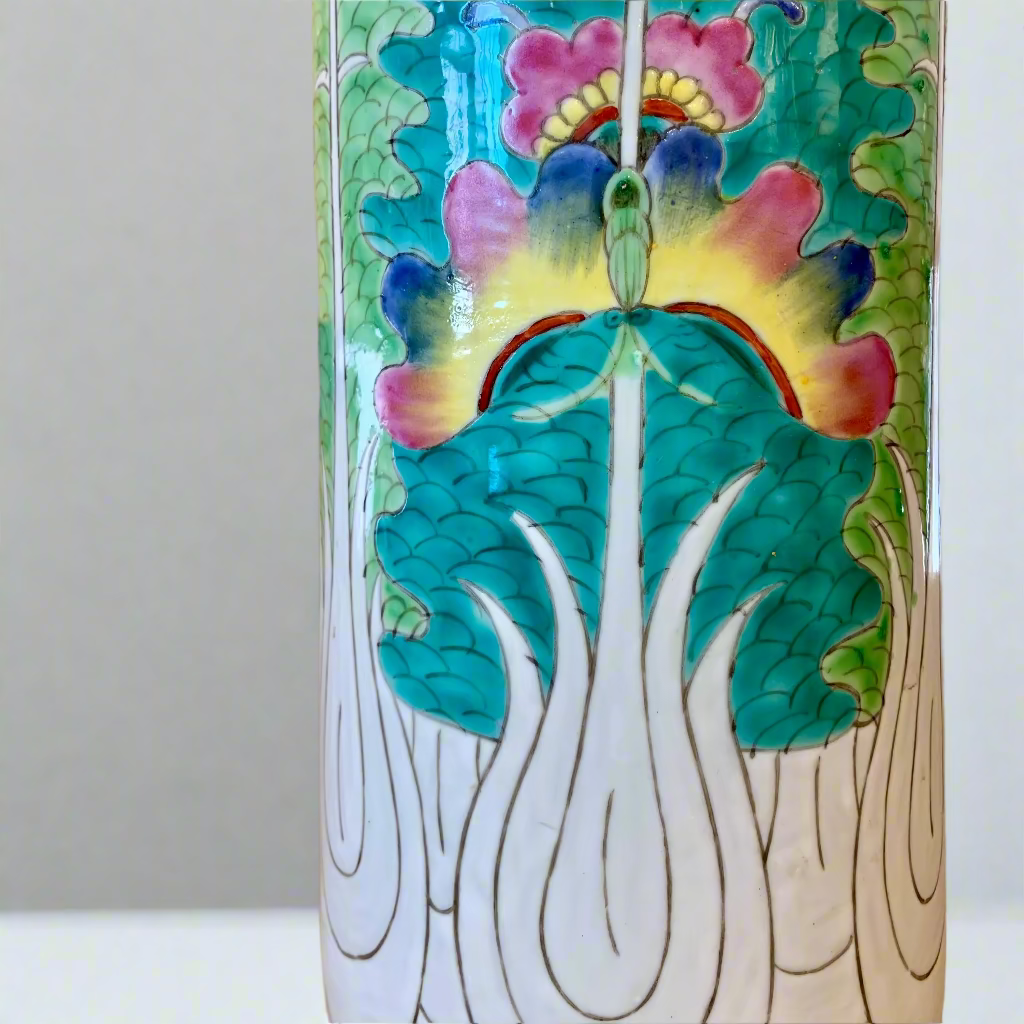 Chinese Hand-Painted Bok Choy Cabbage Leaf Ceramic Vase