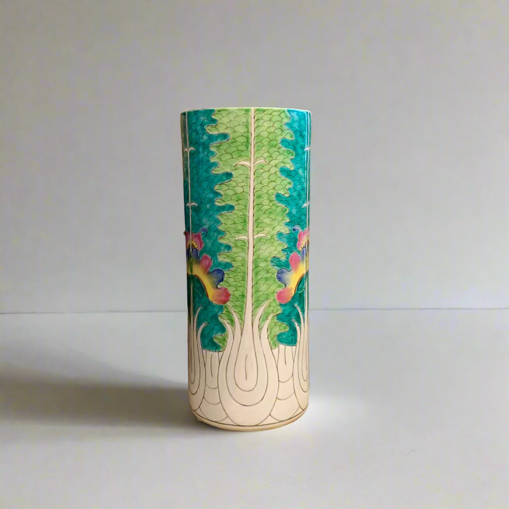 Chinese Hand-Painted Bok Choy Cabbage Leaf Ceramic Vase