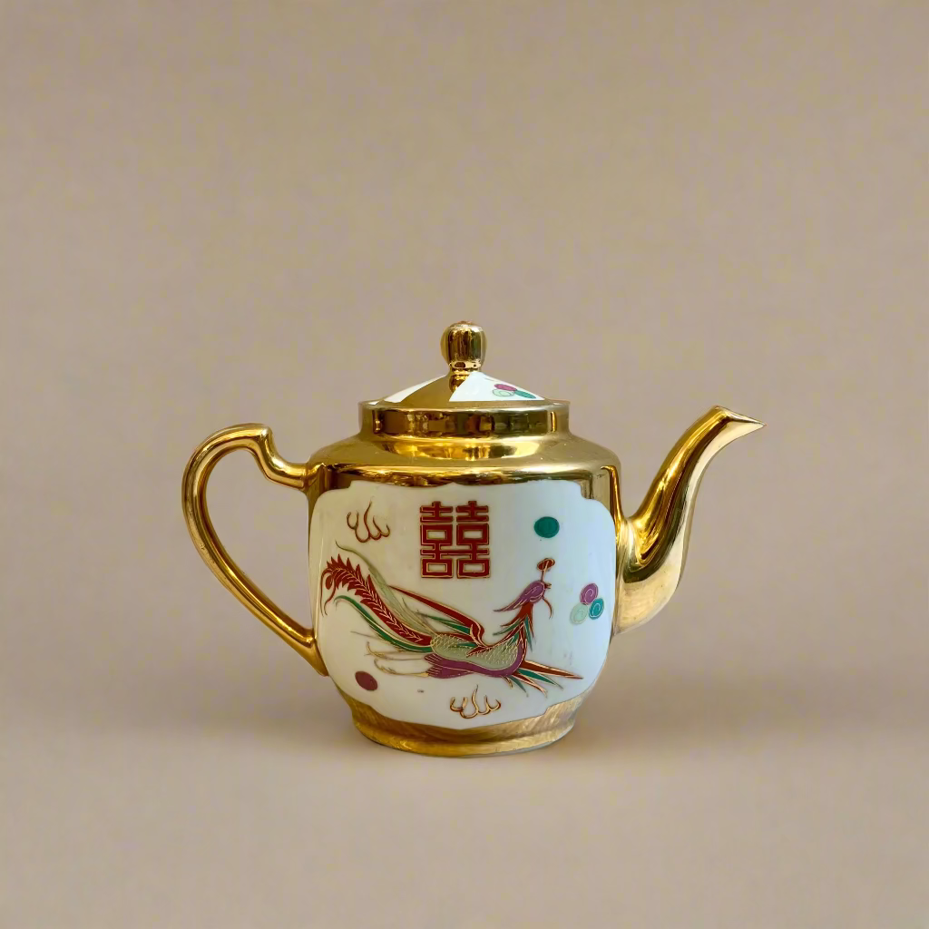Gold Double Happiness Dragon & Phoenix Tea Set