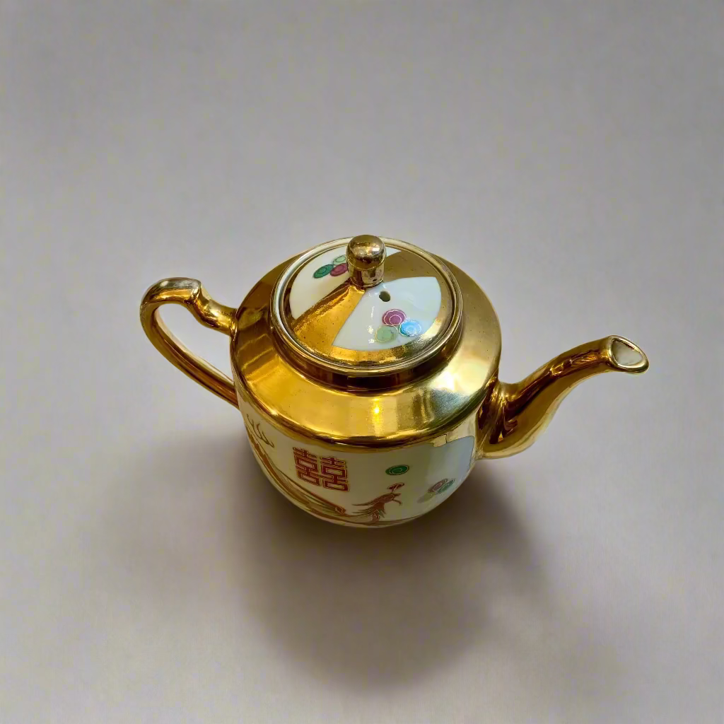 Gold Double Happiness Dragon & Phoenix Tea Set