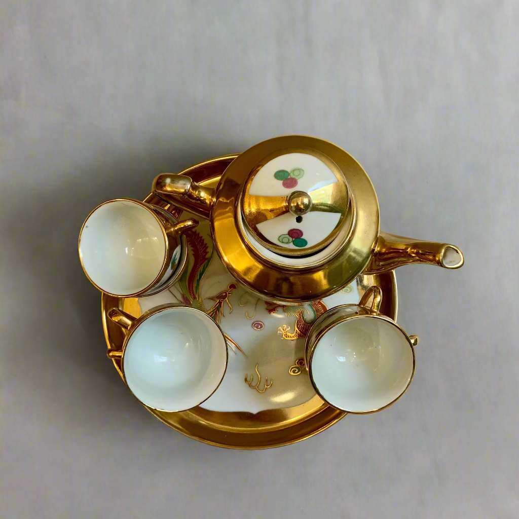 Gold Double Happiness Dragon & Phoenix Tea Set