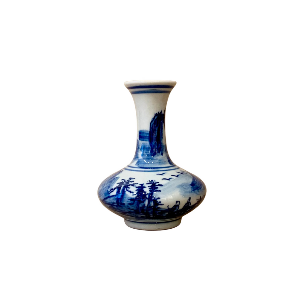 Chinoiserie Blue & White Mini Ceramic Vase