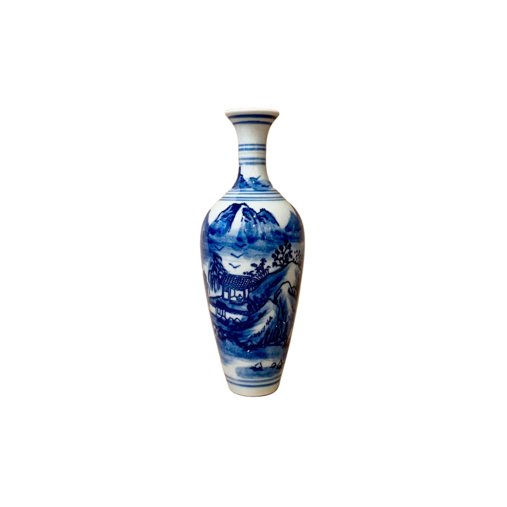 Chinoiserie Blue & White Mini Ceramic Vase