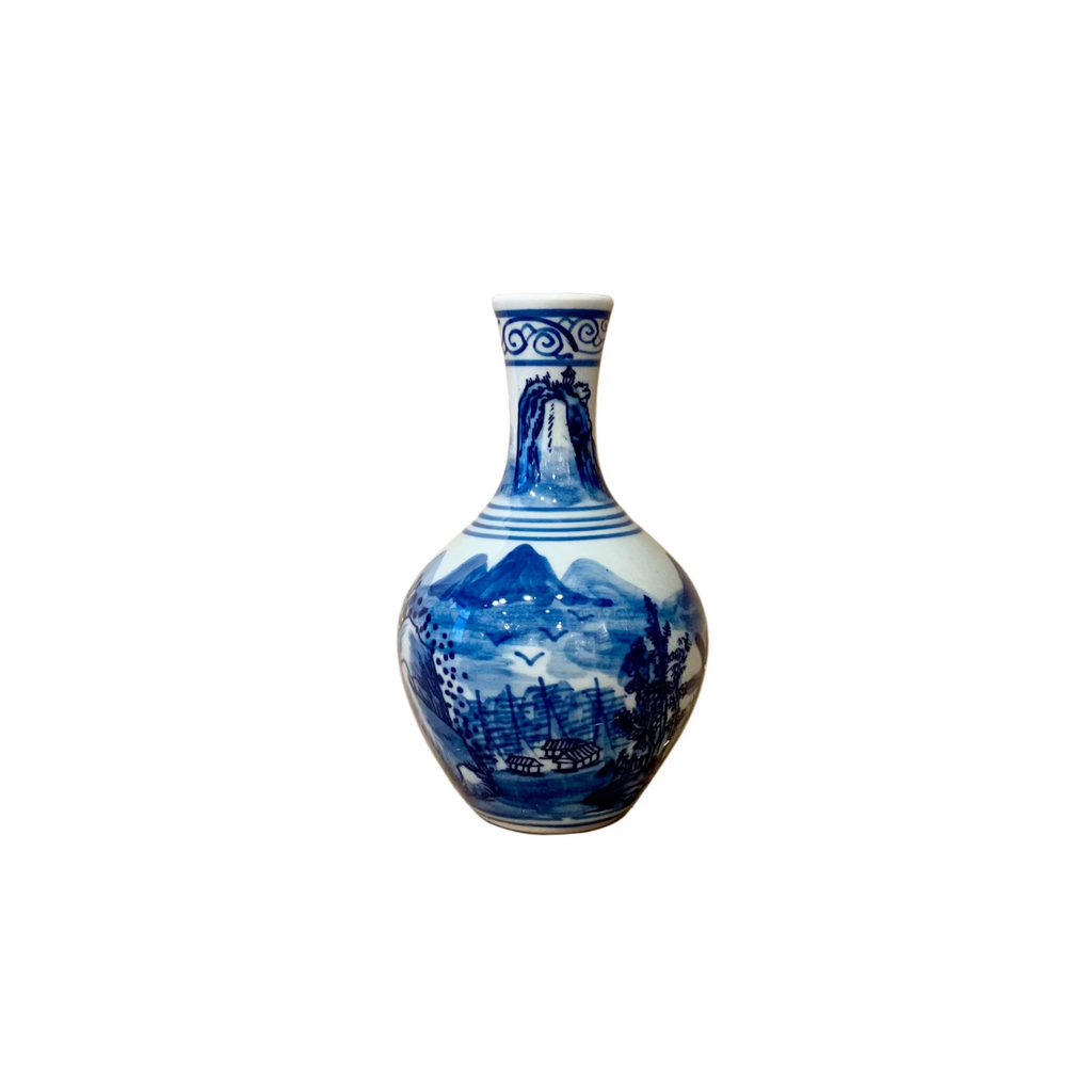 Chinoiserie Blue & White Mini Ceramic Vase