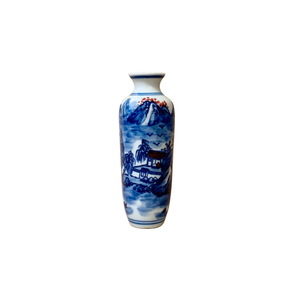 Chinoiserie Blue & White Mini Ceramic Vase