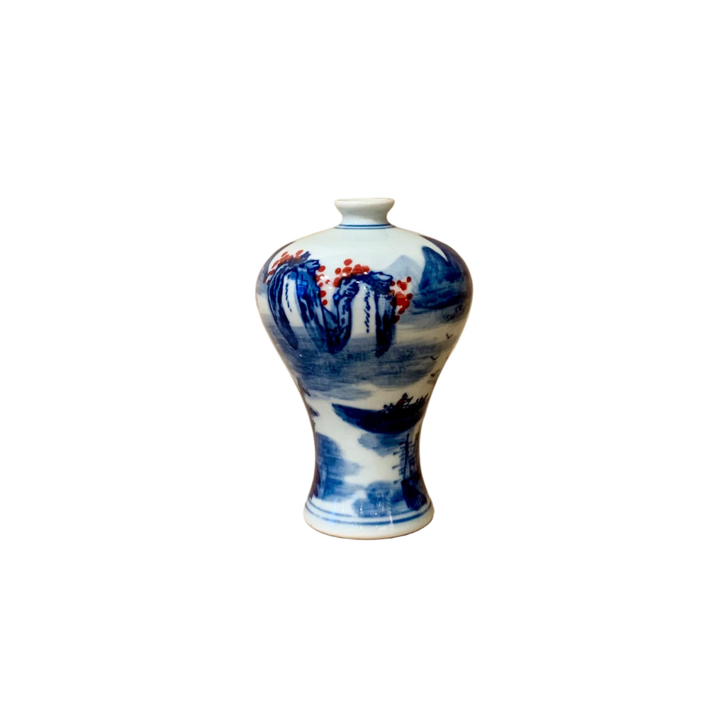 Chinoiserie Blue & White Mini Ceramic Vase