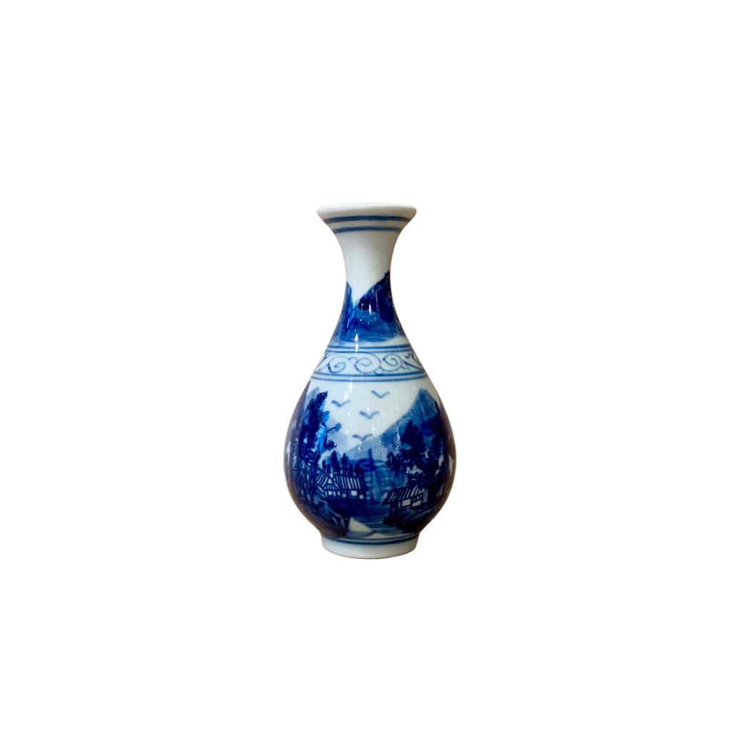 Chinoiserie Blue & White Mini Ceramic Vase