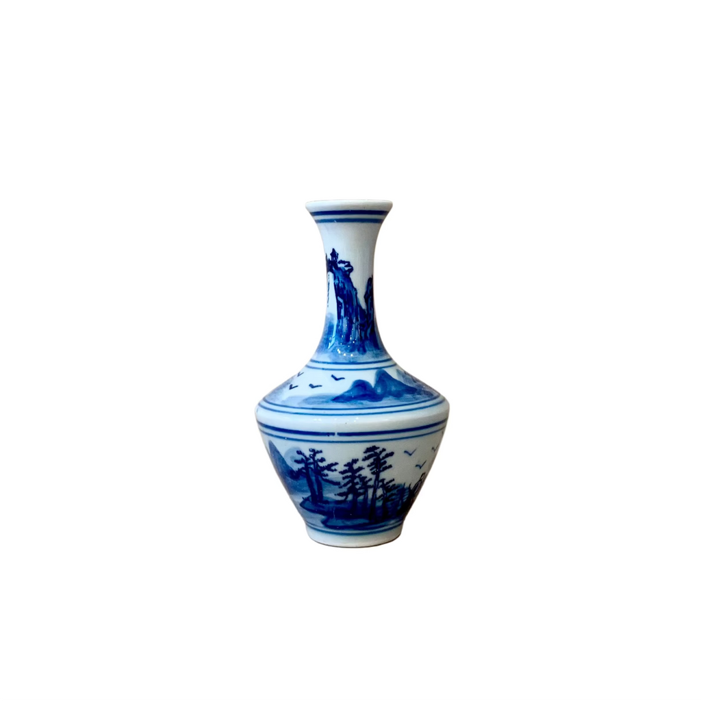 Chinoiserie Blue & White Mini Ceramic Vase
