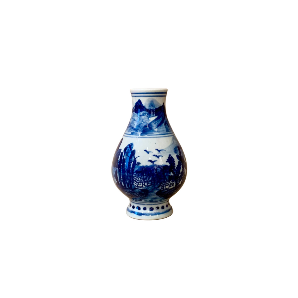 Chinoiserie Blue & White Mini Ceramic Vase