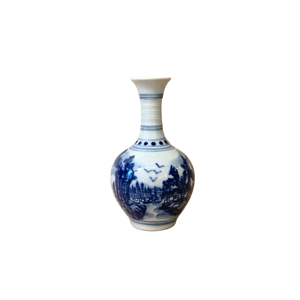 Chinoiserie Blue & White Mini Ceramic Vase