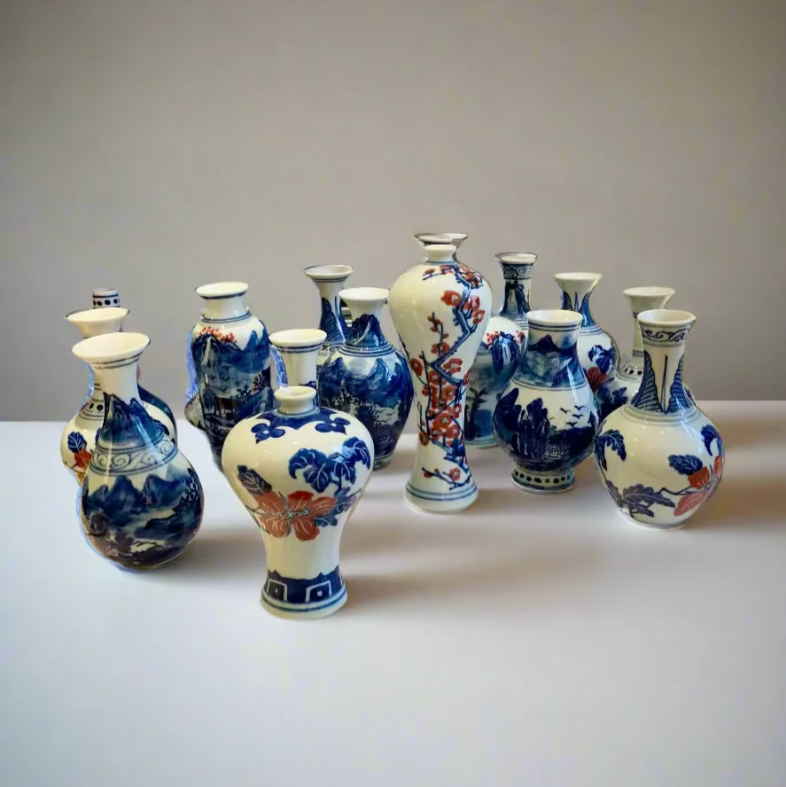 Chinoiserie Blue & White Mini Ceramic Vase