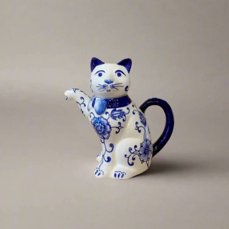 Blue & White Cat Ceramic Teapot