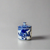 Blue & White Dragon Ceramic Storage Jar with Ceramic Handle