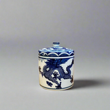 Blue & White Dragon Ceramic Storage Jar with Ceramic Handle