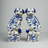 Blue & White Phoenix Chinoiserie Ceramic Fu Dog Lion Set