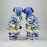 Blue & White Phoenix Chinoiserie Ceramic Fu Dog Lion Set